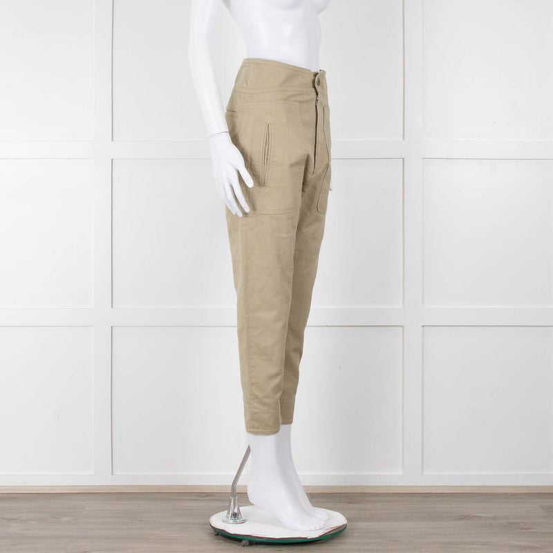 Isabel Marant Etoile Olive Green Cotton High Waisted Trousers