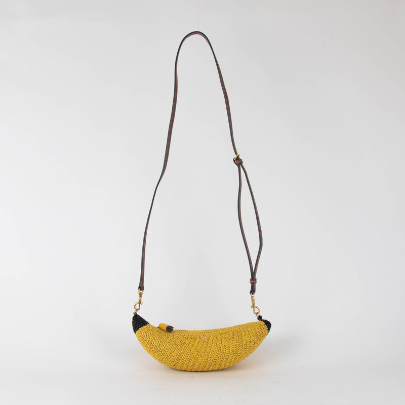Anya Hindmarch Yellow Banana Raffia Crossbody Bag