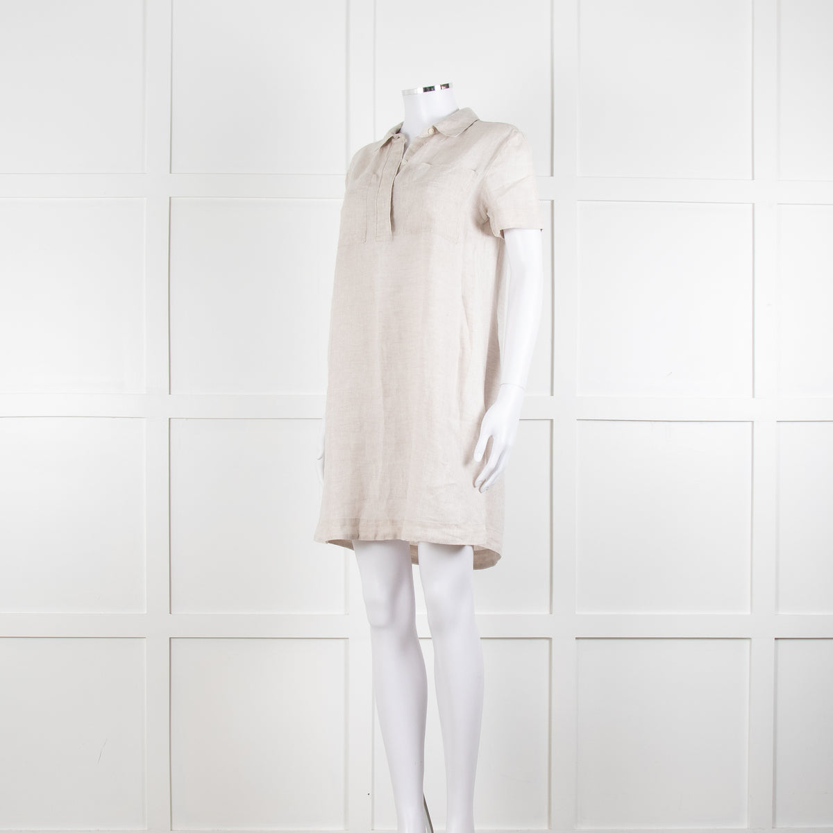 James Perse Beige Linen Shirt Dress V Neck Button Down