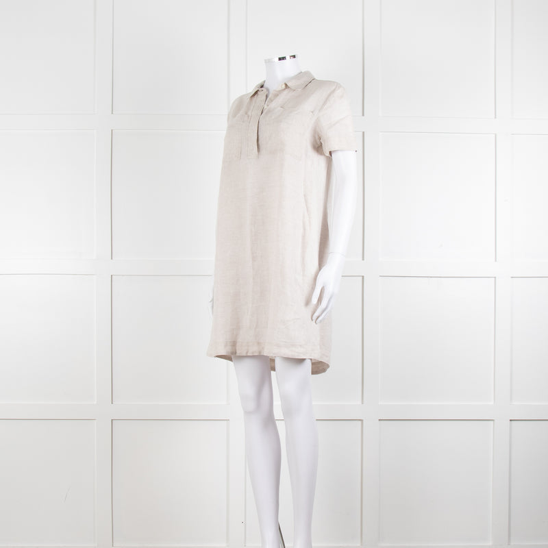 James Perse Beige Linen Shirt Dress V Neck Button Down