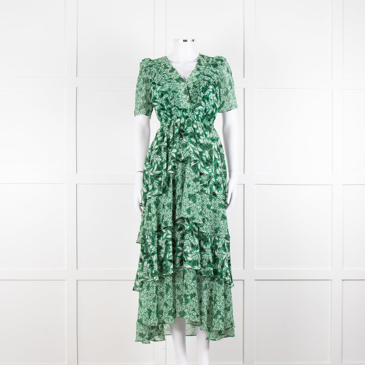 Hale Bob Green Floral Tiered Maxi Dress