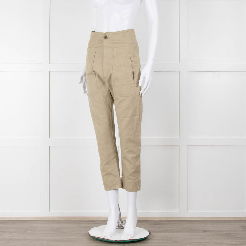 Isabel Marant Etoile Olive Green Cotton High Waisted Trousers