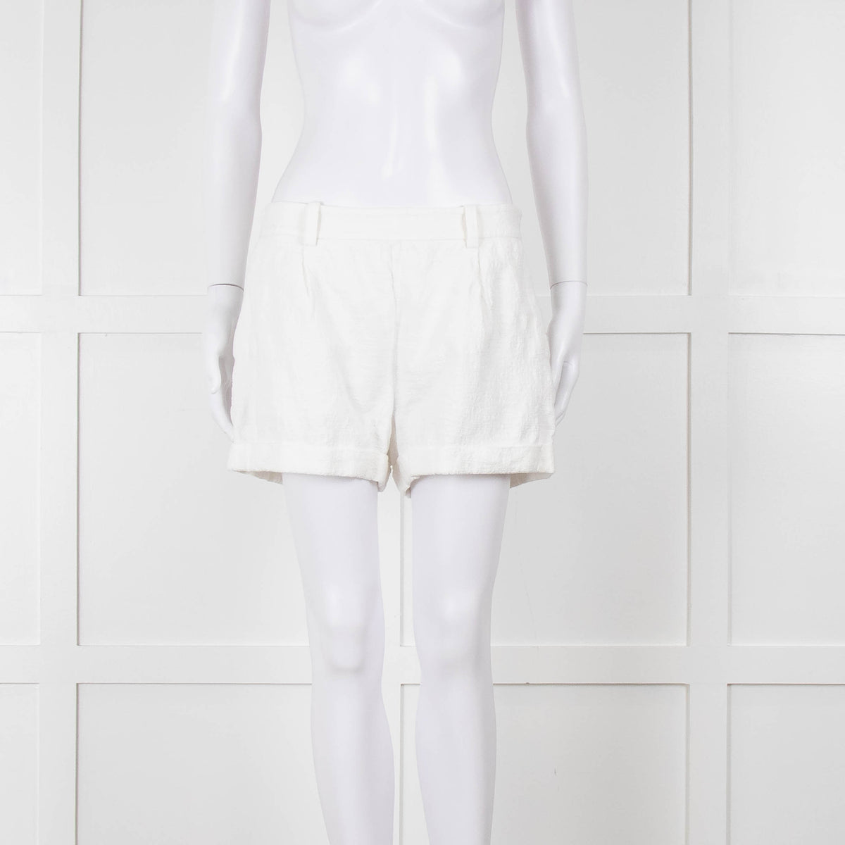 Diane Von Furstenberg Textured White Low Rise Shorts
