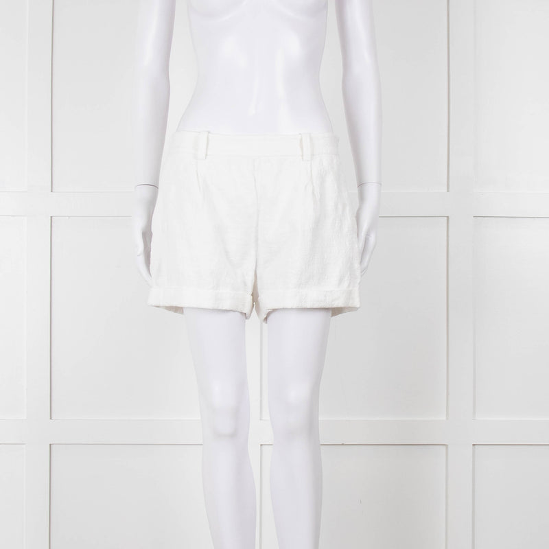 Diane Von Furstenberg Textured White Low Rise Shorts