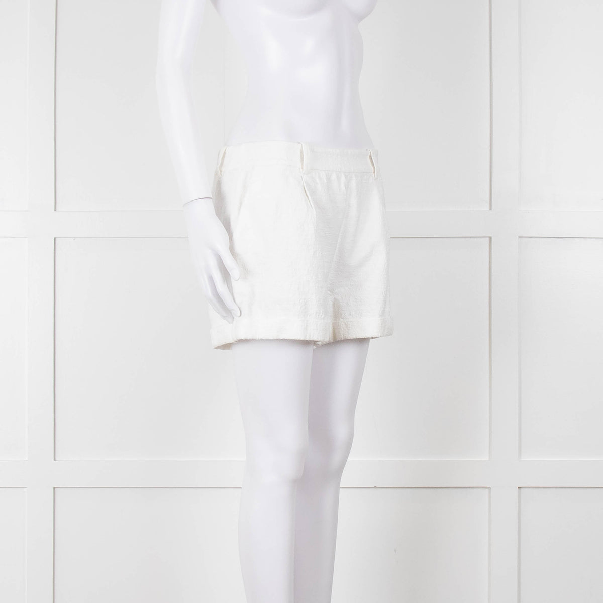 Diane Von Furstenberg Textured White Low Rise Shorts