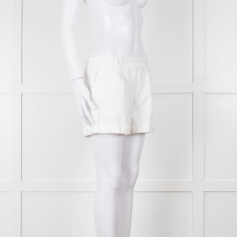 Diane Von Furstenberg Textured White Low Rise Shorts