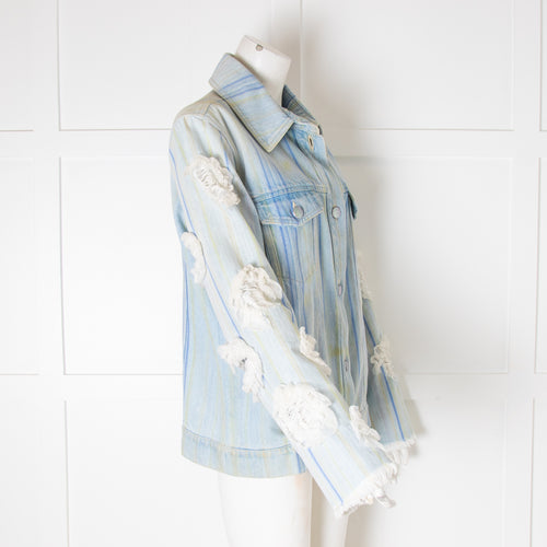 Chanel Blue Camelia Embroidered Sleeves Denim Jacket