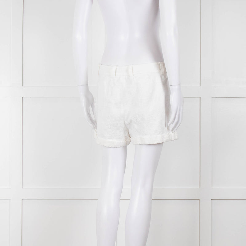 Diane Von Furstenberg Textured White Low Rise Shorts