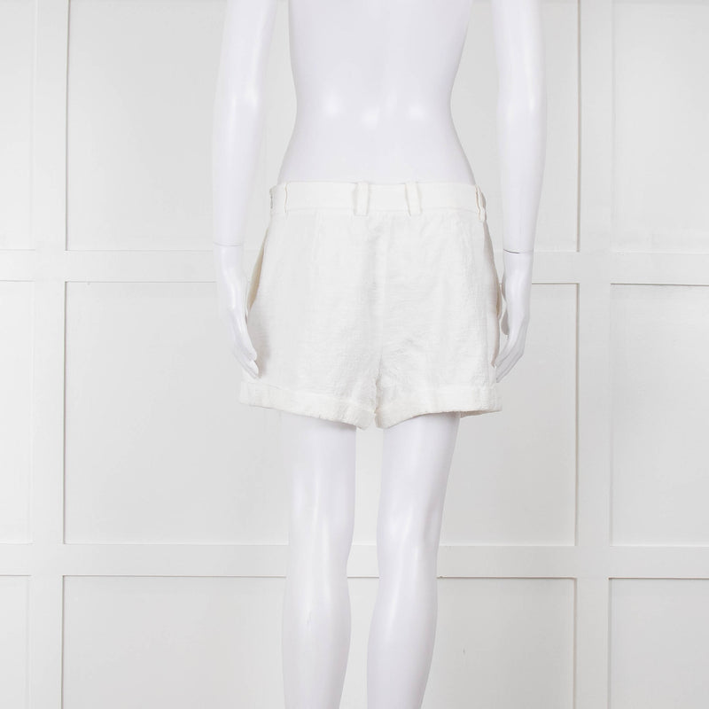 Diane Von Furstenberg Textured White Low Rise Shorts
