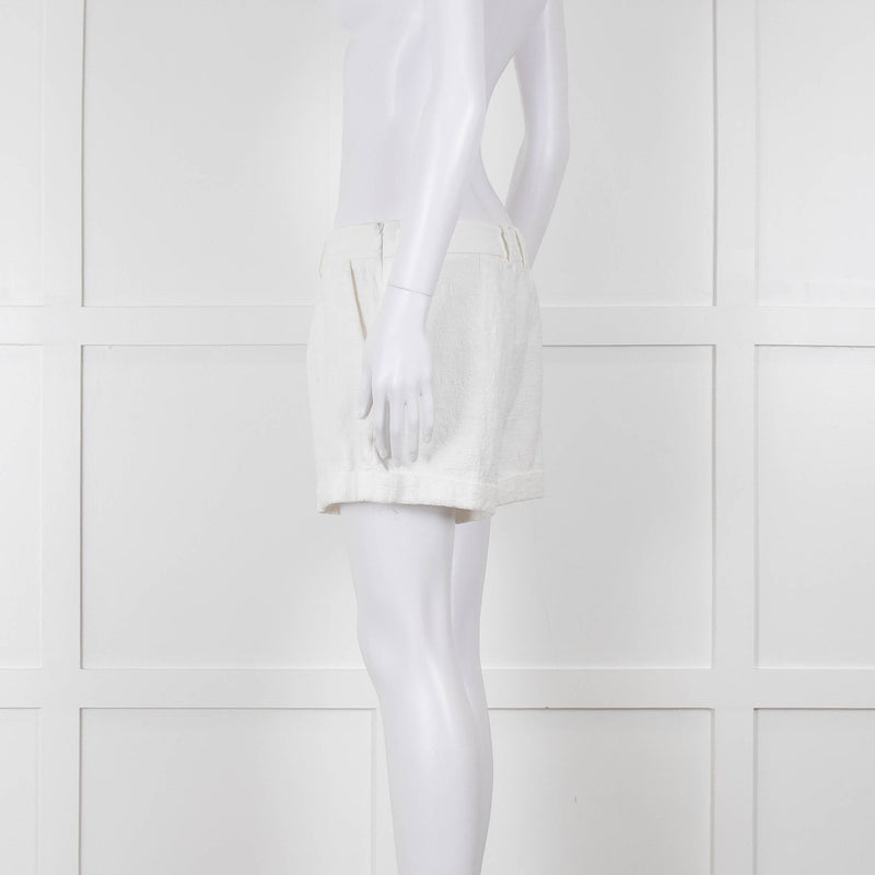 Diane Von Furstenberg Textured White Low Rise Shorts