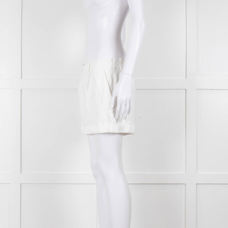 Diane Von Furstenberg Textured White Low Rise Shorts