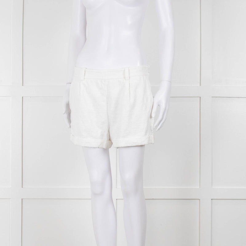Diane Von Furstenberg Textured White Low Rise Shorts