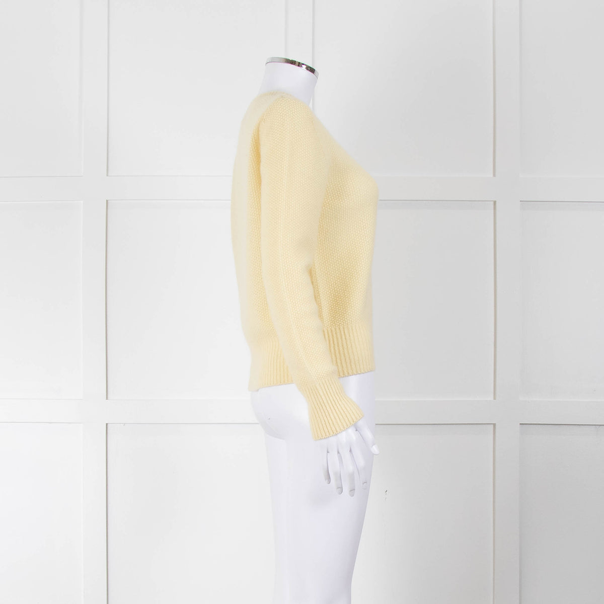 Max Mara Yellow Waffle Knit Round Neck Cashmere Jumper
