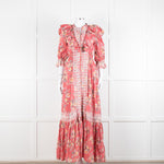 ByTiMo Pink Cotton Frill Maxi Dress with Embroidered Chest Panel