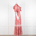 ByTiMo Pink Cotton Frill Maxi Dress with Embroidered Chest Panel