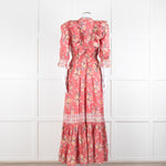 ByTiMo Pink Cotton Frill Maxi Dress with Embroidered Chest Panel