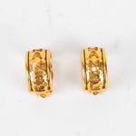 Chanel Gold Vintage Cut Out Logo Clip On Hoop Earrings