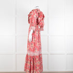 ByTiMo Pink Cotton Frill Maxi Dress with Embroidered Chest Panel