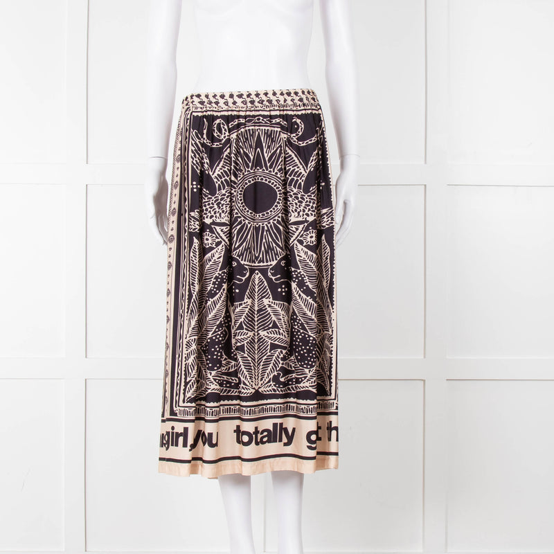 Me369  Black & Beige You Totally Got This Print Skirt
