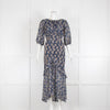 Rixo Navy Maxi Dress with Cream Floral Print & Metallic Thread