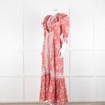 ByTiMo Pink Cotton Frill Maxi Dress with Embroidered Chest Panel