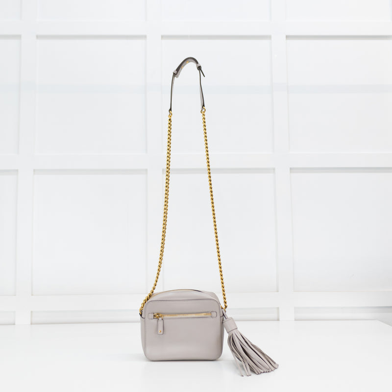 Anya Hindmarch Mini Grey Eyes Crossbody With Gold Chain
