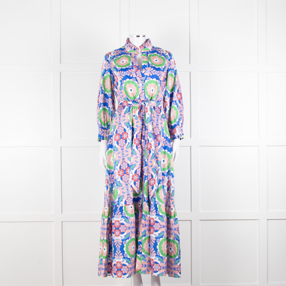 Borgo de Nor Blue and Pink Floral Cotton Maxi Dress