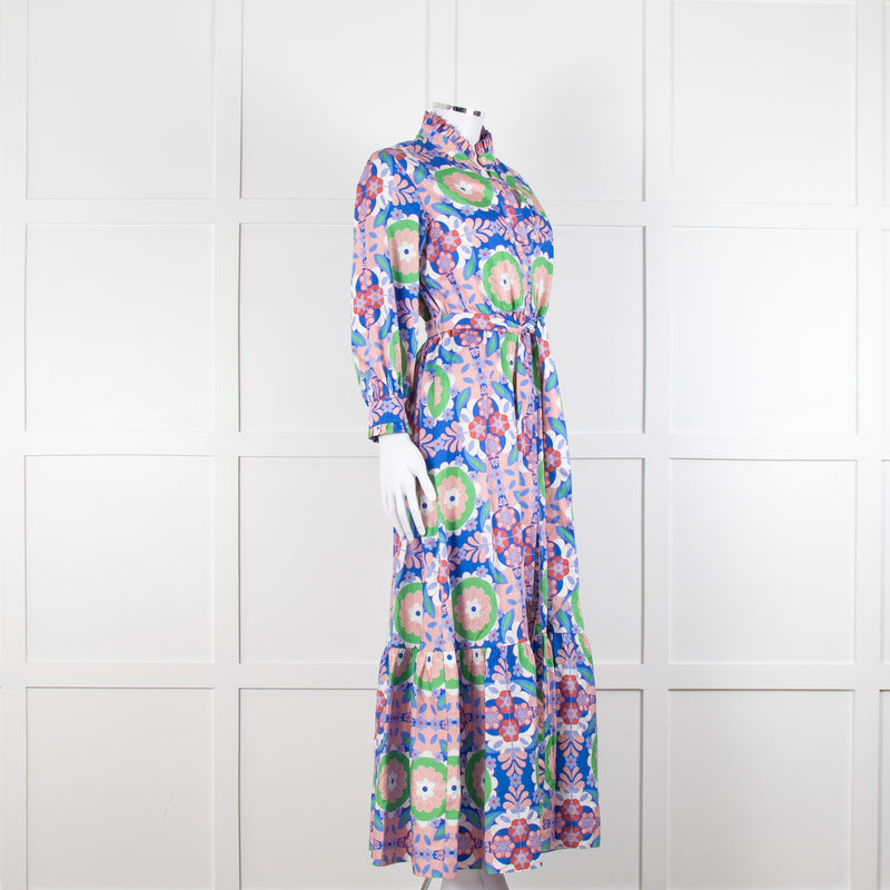 Borgo de Nor Blue and Pink Floral Cotton Maxi Dress
