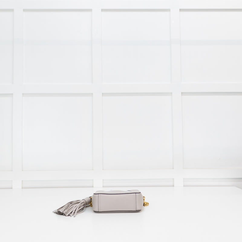 Anya Hindmarch Mini Grey Eyes Crossbody With Gold Chain