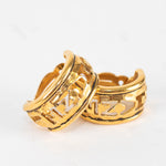 Chanel Gold Vintage Cut Out Logo Clip On Hoop Earrings