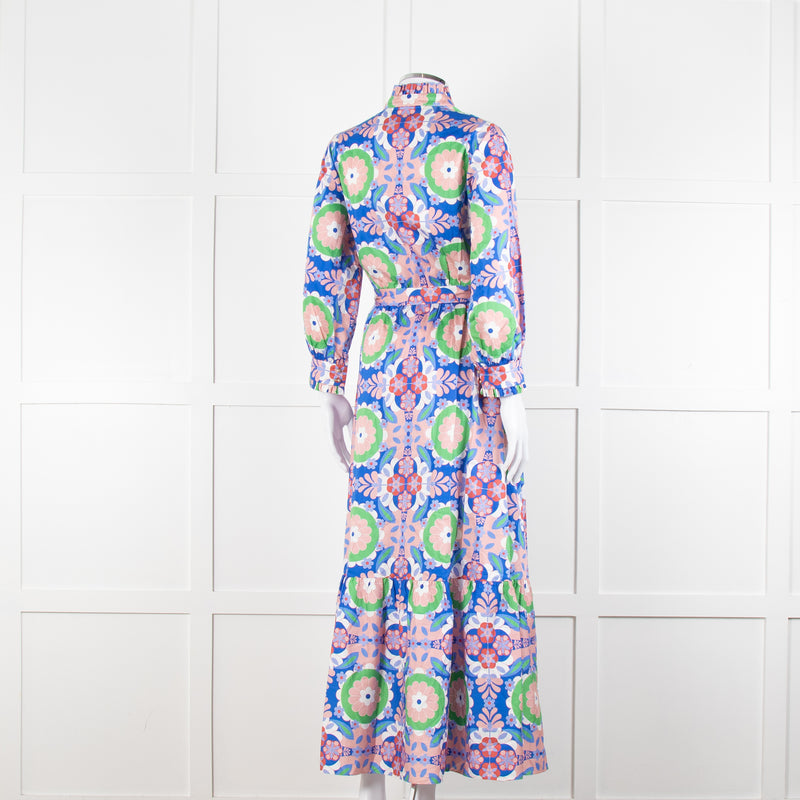 Borgo de Nor Blue and Pink Floral Cotton Maxi Dress