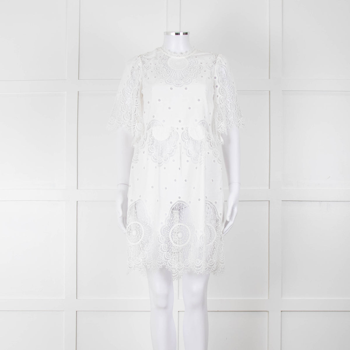 Temperley White Cotton Mix Broderie Anglaise Short Dress With Slip