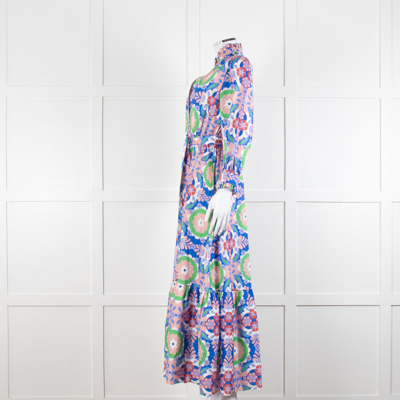 Borgo de Nor Blue and Pink Floral Cotton Maxi Dress