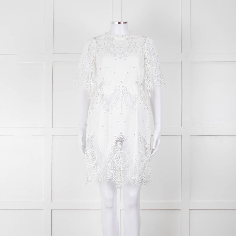Temperley White Cotton Mix Broderie Anglaise Short Dress With Slip