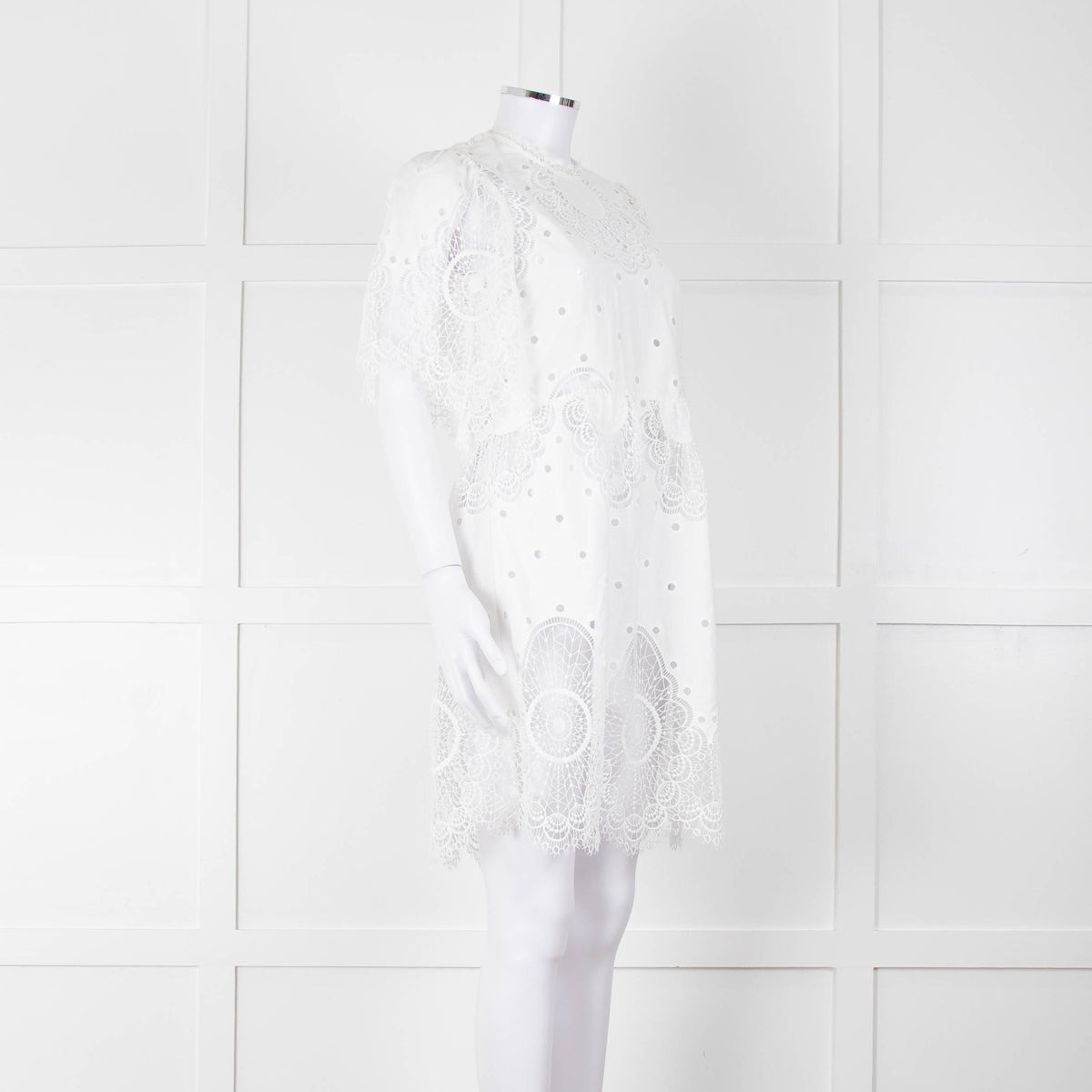 Temperley White Cotton Mix Broderie Anglaise Short Dress With Slip