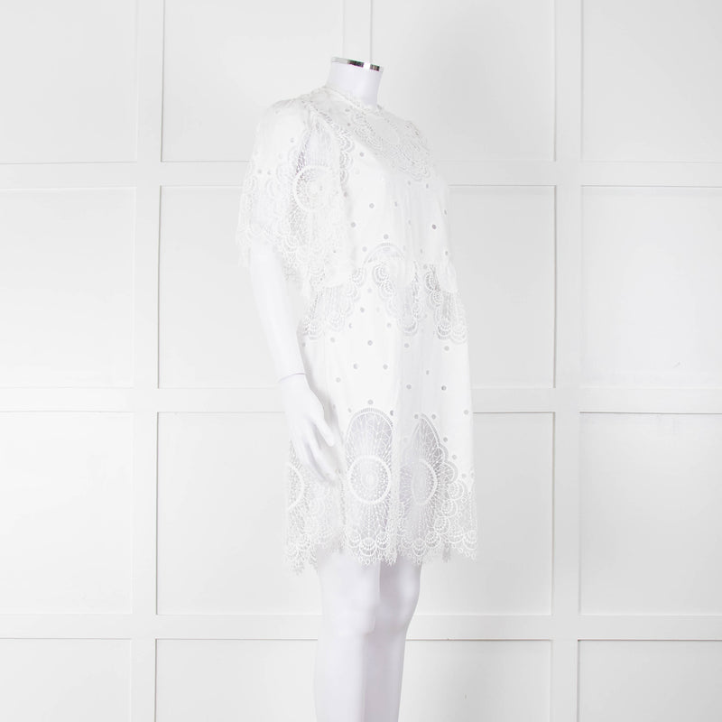 Temperley White Cotton Mix Broderie Anglaise Short Dress With Slip