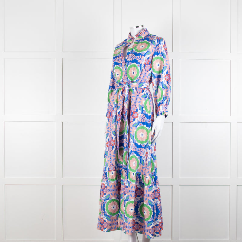 Borgo de Nor Blue and Pink Floral Cotton Maxi Dress