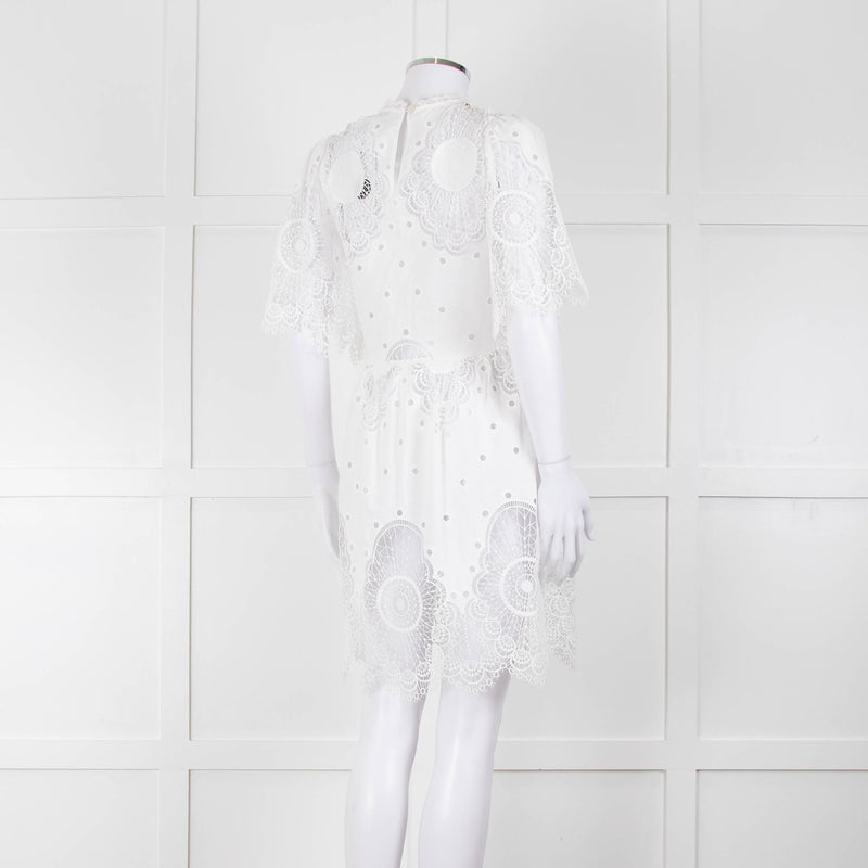 Temperley White Cotton Mix Broderie Anglaise Short Dress With Slip
