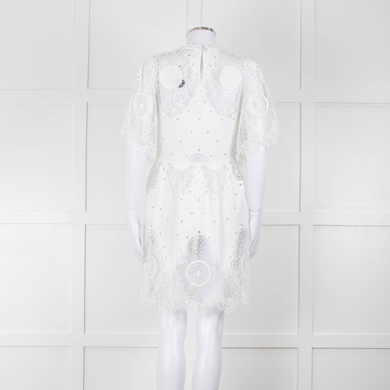 Temperley White Cotton Mix Broderie Anglaise Short Dress With Slip