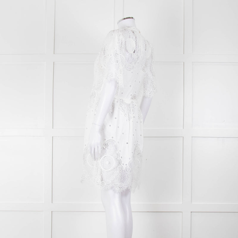 Temperley White Cotton Mix Broderie Anglaise Short Dress With Slip