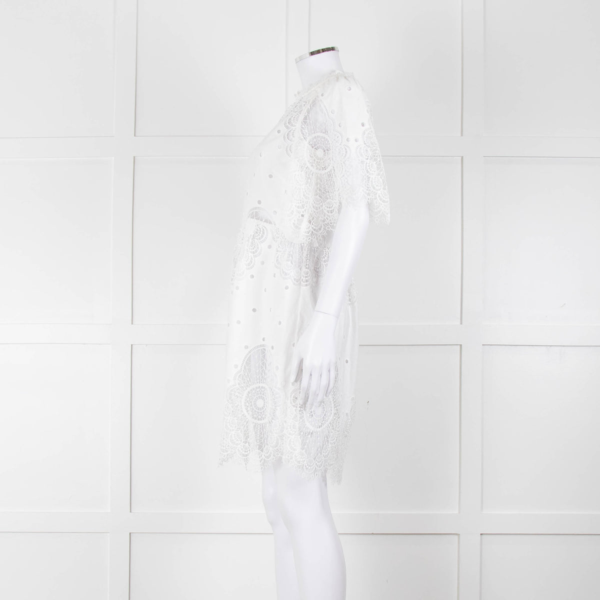 Temperley White Cotton Mix Broderie Anglaise Short Dress With Slip