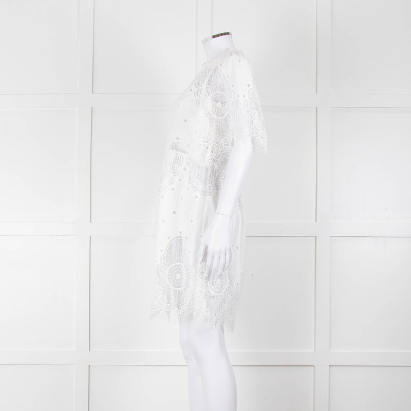 Temperley White Cotton Mix Broderie Anglaise Short Dress With Slip