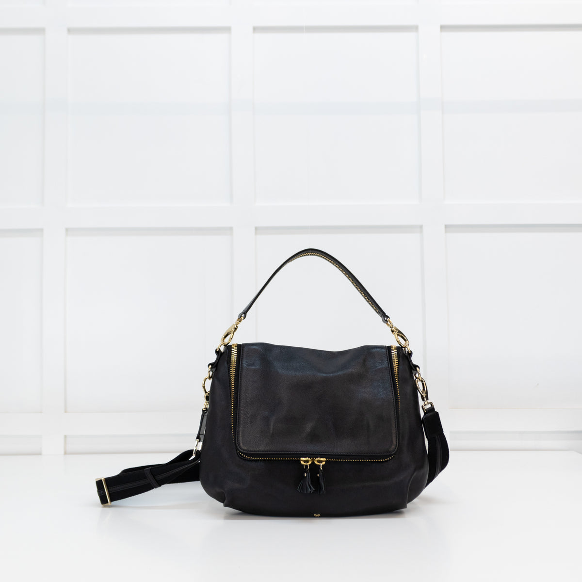 Anya Hindmarch Large Maxi Zip Black Vere Crossbody
