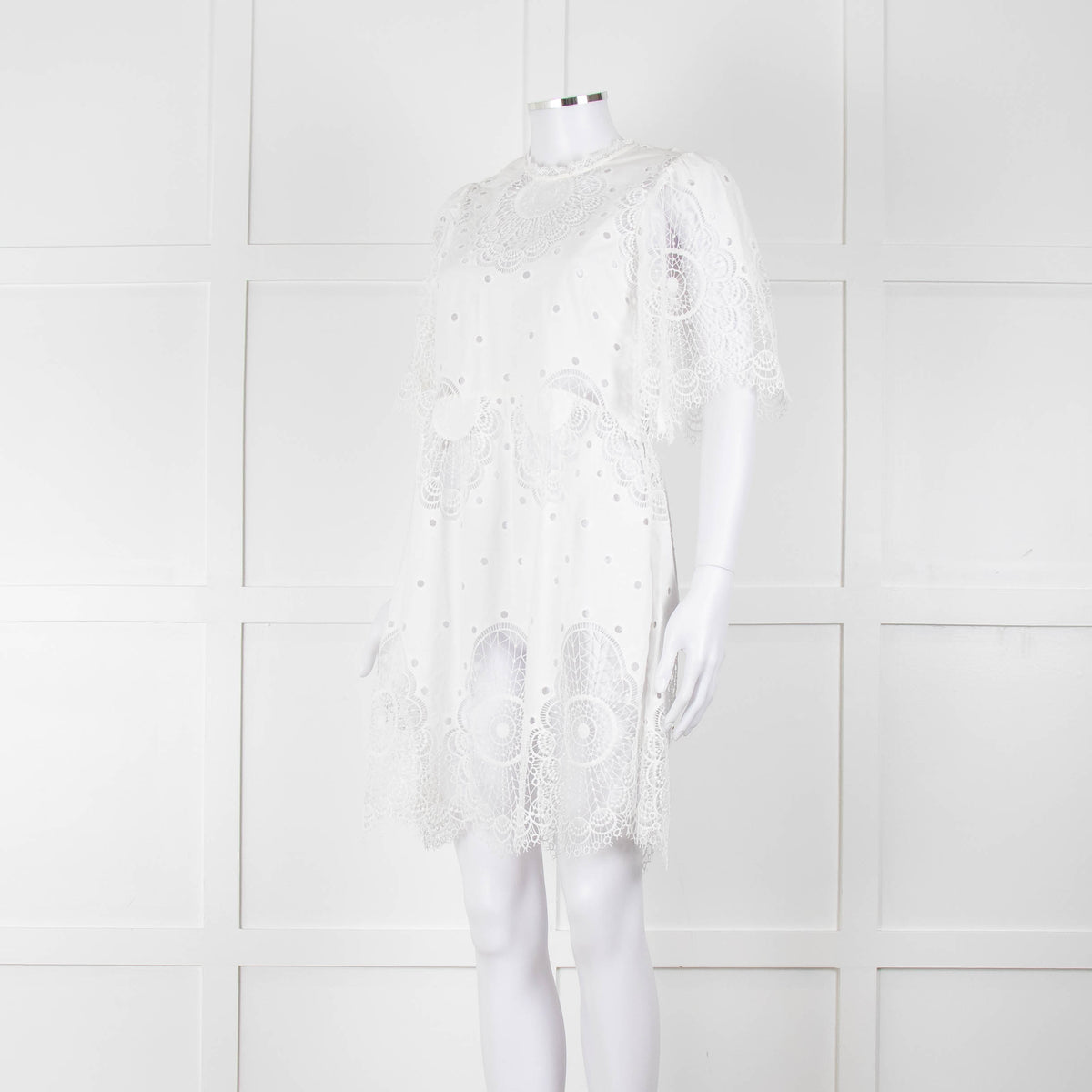 Temperley White Cotton Mix Broderie Anglaise Short Dress With Slip