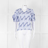 Sandro Blue And White Striped Top With Blue Sequin 'happening' Words