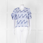 Sandro Blue And White Striped Top With Blue Sequin 'happening' Words