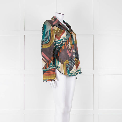 Dea Kudibal Khaki Abstract Silk Blouse