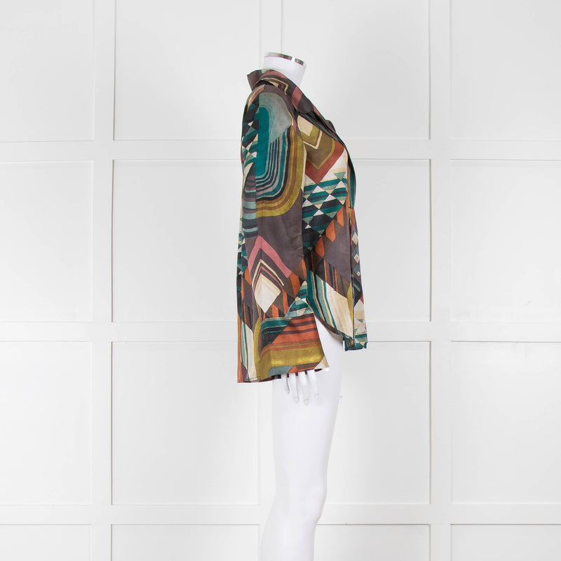 Dea Kudibal Khaki Abstract Silk Blouse