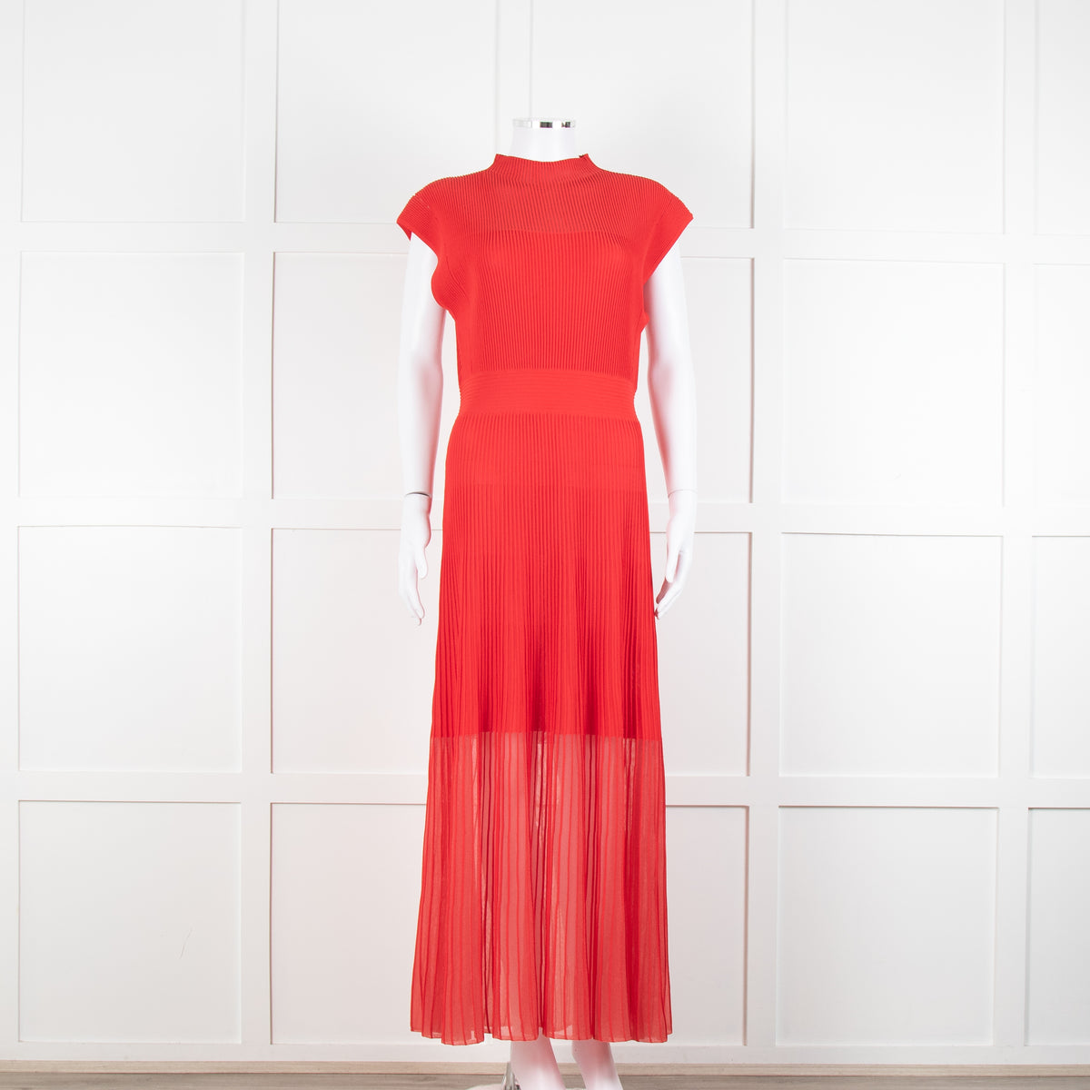 Me + Em Red Stretch Knit Pleated Midi Dress