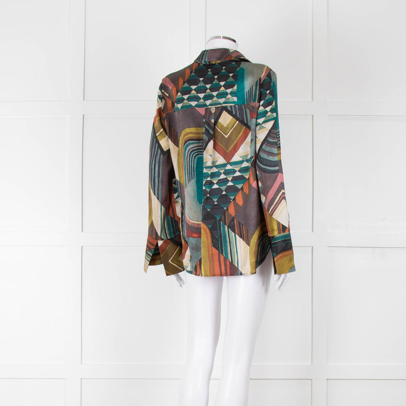 Dea Kudibal Khaki Abstract Silk Blouse